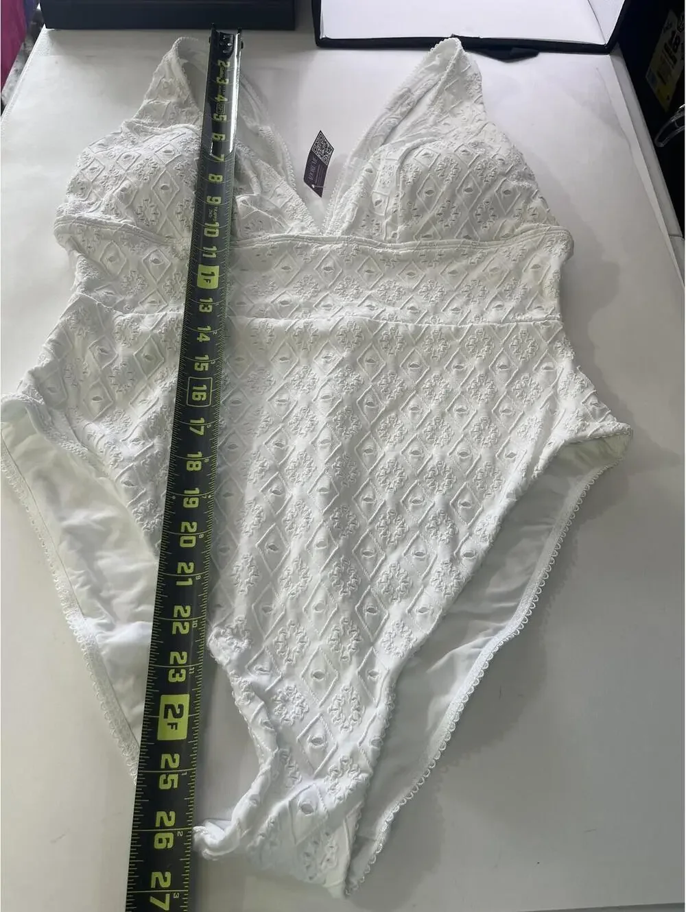 Adore Me Melony White Eyelet One-Piece Swimsuit XL Textured Tank Fully Lined NWT